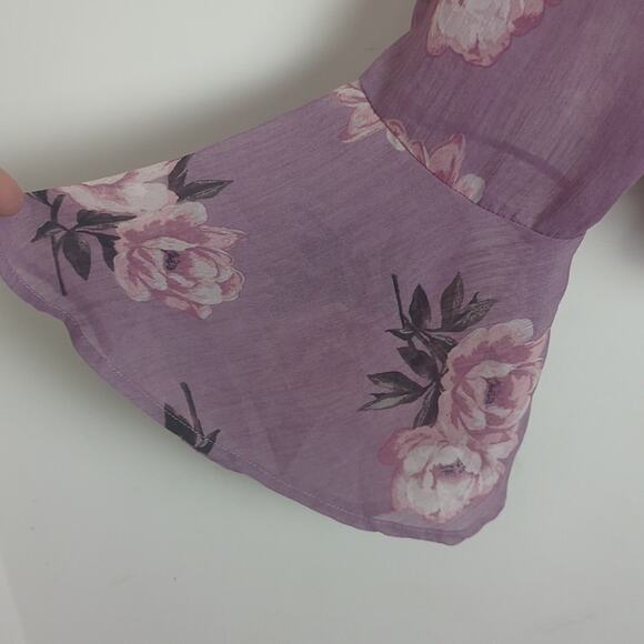 Cropped Pop-Over Boho Floral Festival Blouse with Bell Sleeves Women's Medium - Picture 6 of 7